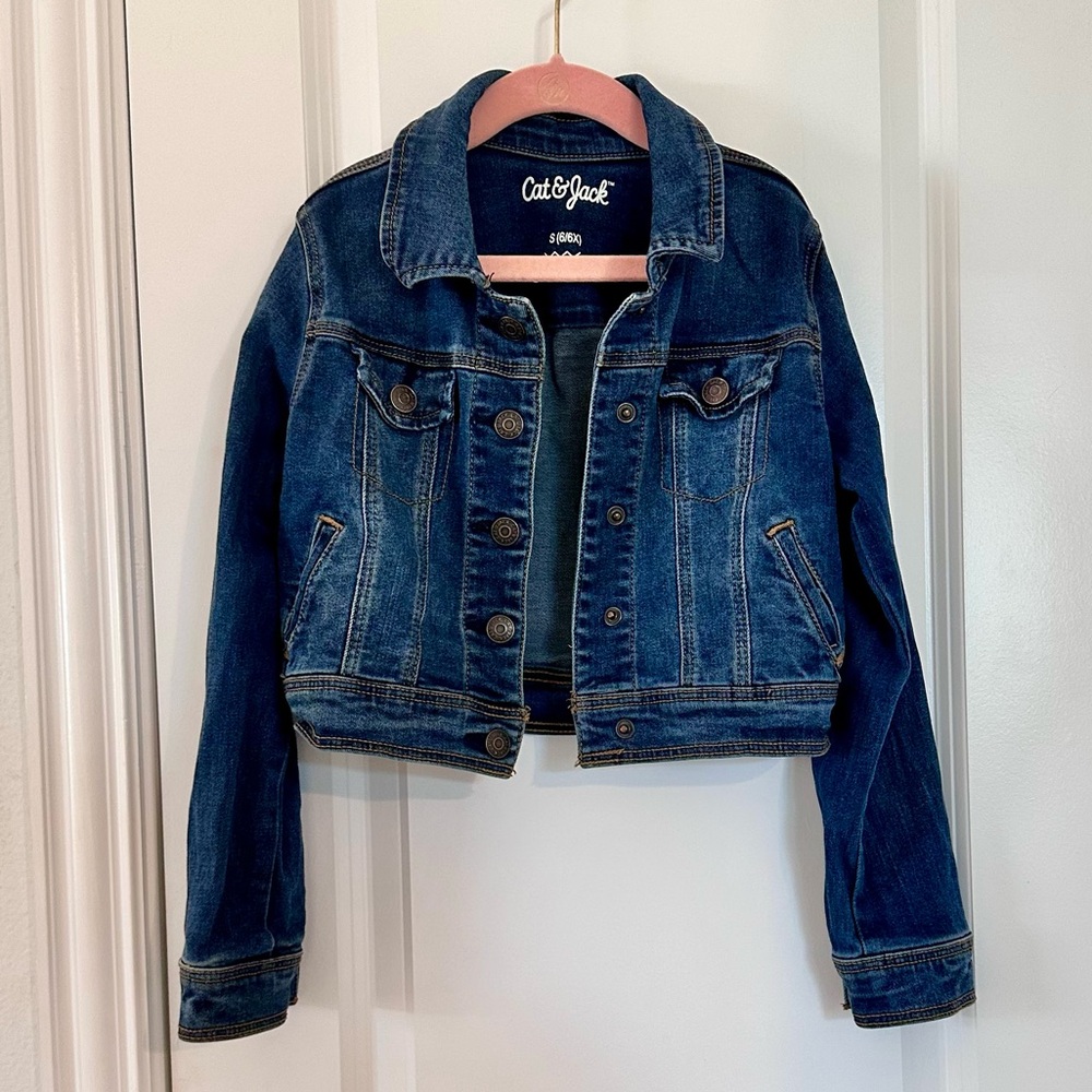 Cat & Jack Cropped Denim Jacket - Dark Blue